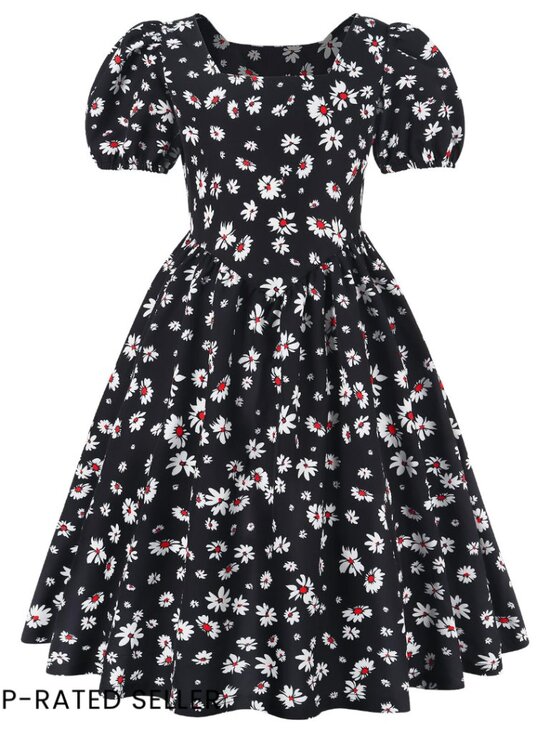 Other - Puff Sleeve Floral Midi Dress Boho Chic Spring Summer Zipper Casual Elegant